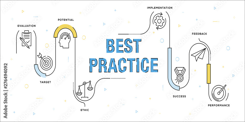 Poster best practice vector concept and infographic design elements in linear style