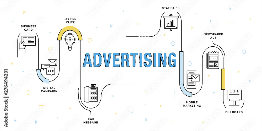 Poster advertising vector concept and infographic design elements in linear style