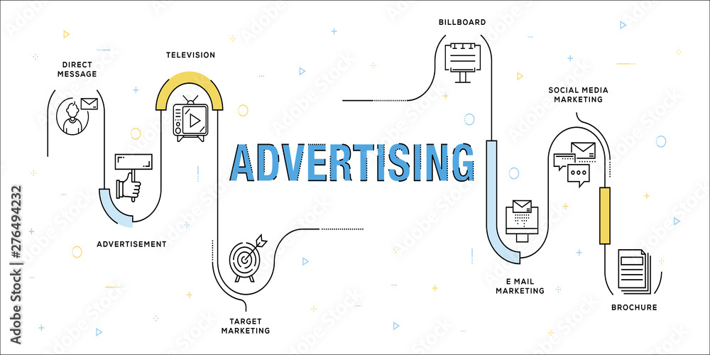 Poster advertising vector concept and infographic design elements in linear style