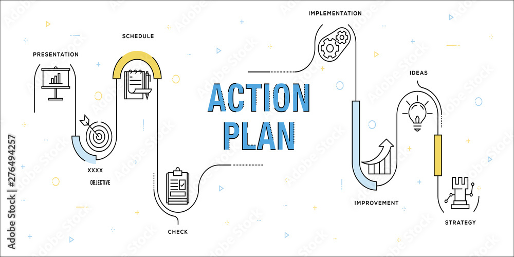 Poster action plan vector concept and infographic design elements in linear style