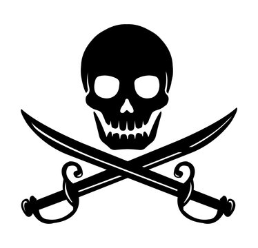 Skull emblem illustration with crossed sabers. 