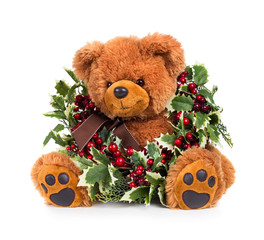 Teddy bear with Christmas wreath