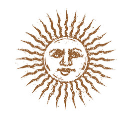 retro sun face flat illustration ( grunge texture)