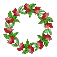 Vector greeting card with floral wreath. Birthday card, birthday and other holiday. Hand drawn illustration