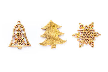 Christmas decor, gold satar on the white backgound.