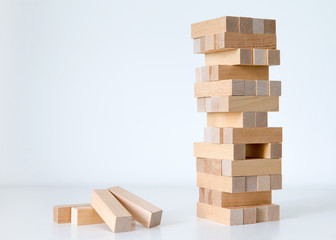 Wooden block tower game isolated on white background