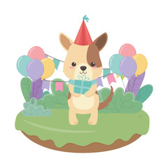 Dog cartoon with happy birthday icon design