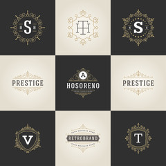 Set luxury logos template flourishes calligraphic elegant ornament lines vector illustration.