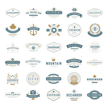 Retro vintage logotypes or insignias set vector design elements typographic signs