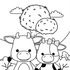 Couple of bull and cow cartoon design