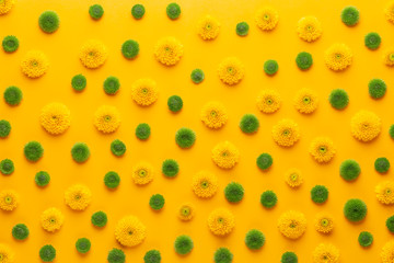 Yellow flower pattern on a yellow background.  Spring greeting card.