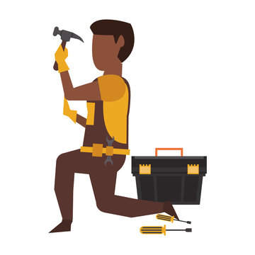 Contruction worker with tools avatar faceless