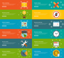 Website Headers or Promotion Banners Templates and Flat Icons