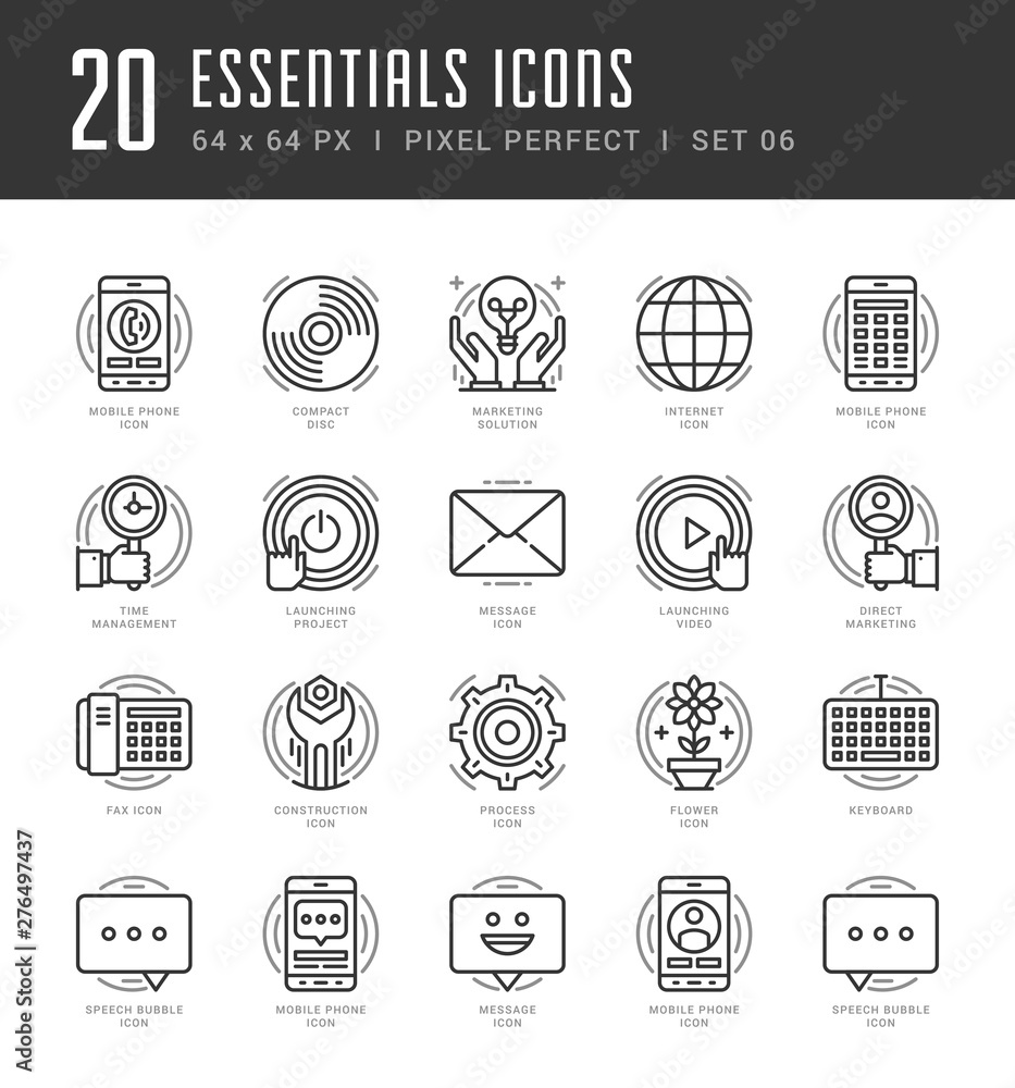 Poster line icons set trendy modern flat thin linear stroke vector essentials objects concept.