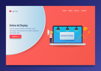 Online advertising, Digital display marketing, vector web template with icons and text.