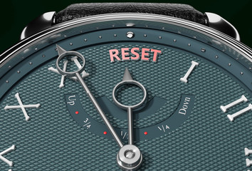 Achieve Reset, come close to Reset or make it nearer or reach sooner - a watch symbolizing short time between now and Reset., 3d illustration