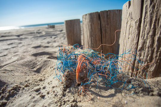 Old net besides groynes at northsea