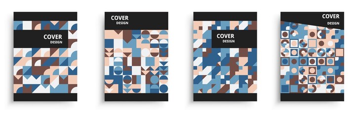 Set of geometric cover design with colorful shapes. A4 format brochure. Template for poster, flyer, book, business card, catalog, report etc.