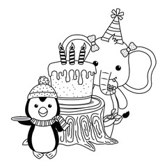 Animals with happy birthday icon design