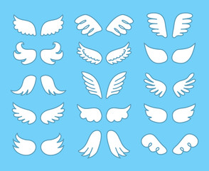 Set of doodle angel wings.