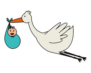 stork flying with little boy baby character