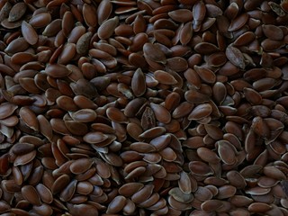 Close-up of Brown Flaxseeds, Food Background