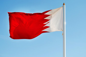 Naklejka na ściany i meble Bahrain flag waving with nice blue sky isolated
