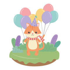 Animal cartoon with happy birthday icon design