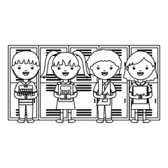 cute little students group in lockers
