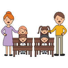 cute little students group with teachers in schooldesks