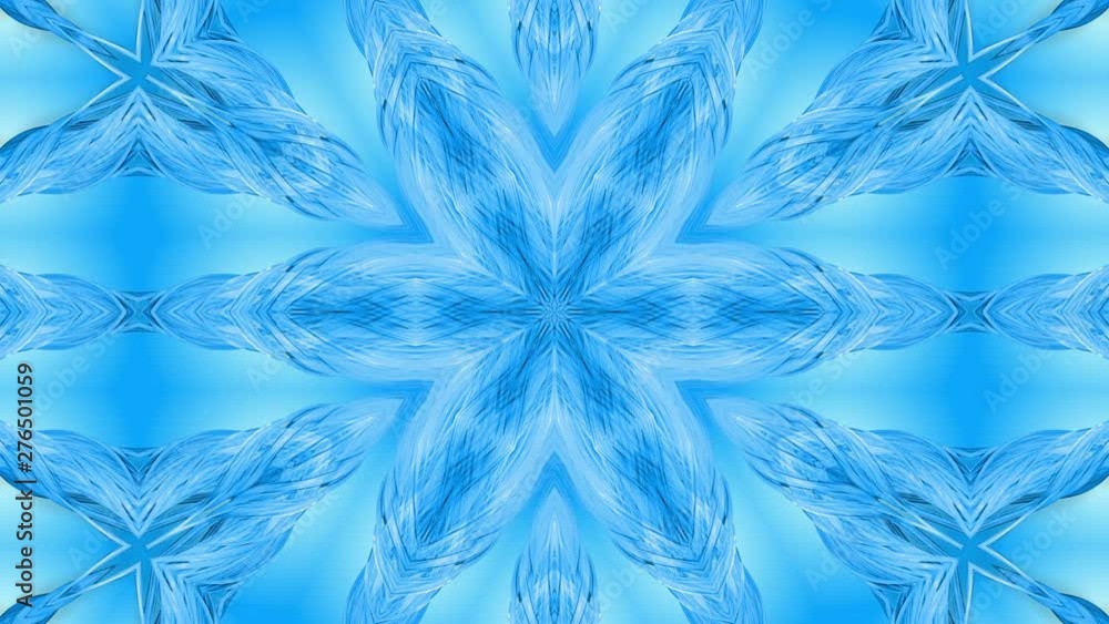 Poster abstract snowflake in motion of the blue lines of ribbons on a blue background. kaleidoscopic effect