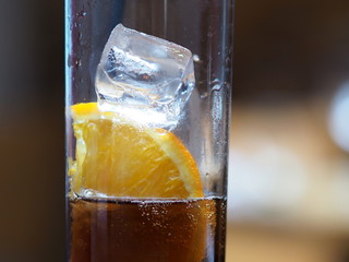 June 2019 -An Icy Cold Glass Of Sparkling Soft Drink With A Slice Of Orange