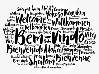 Bem-Vindo (Welcome in Portuguese) word cloud in different languages