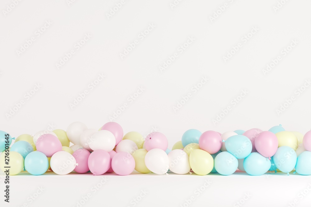 Poster pastel balloon floating drop on white background for copy space..minimal idea concept 3d render.