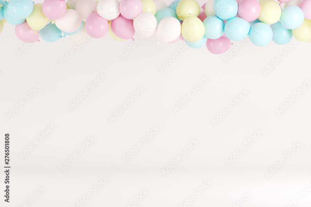Poster pastel balloon floating on white background for copy space..minimal idea concept 3d render.