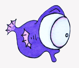 Sea inhabitants, fish. Pattern, illustration. Drawing markers, bright, color. Children's drawings. Element for background, cover, design.