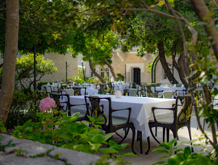 restaurant table and chairs in the garden, Mediterranean