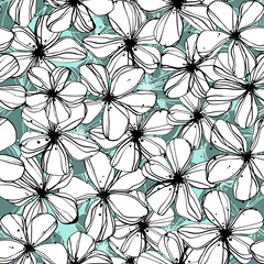 Seamless hand painted pattern with white abstract flowers 