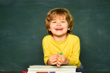 Back to school and happy time. Schoolkid or preschooler learn. Concept of education and reading. Kids school.