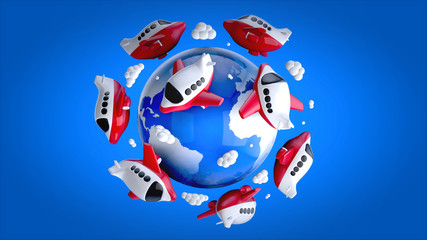 Fototapeta premium Planes around the world - 3D Illustration