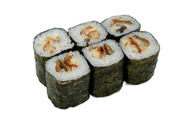 Sushi rolls isolated on white background. Closeup of delicious japanese food sushi roll.
