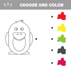 Penguin - painting page, game for children and kids - choose color - puzzle