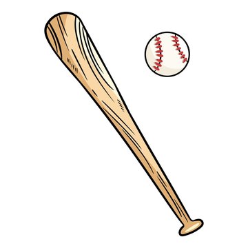 Baseball and baseball bat doodle hand drawn image