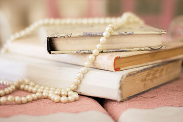 Vintage books with pearls