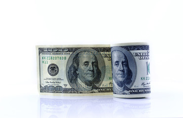 Currency of the United States of America white background isolated