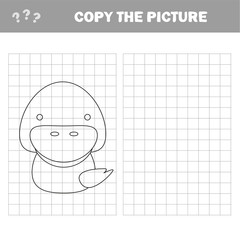 Coloring The Cute Cartoon Duck. Educational Game for Kids. Vector illustration. Copy the picture