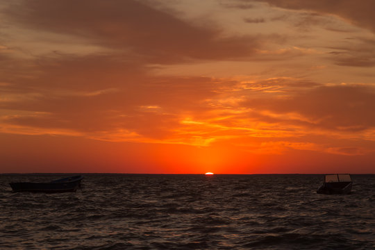 beautiful sunrise summer morning on the Azov Sea