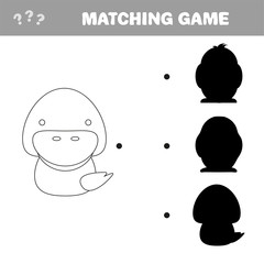 Vector illustration of educational shadow matching game with cartoon bird character for children