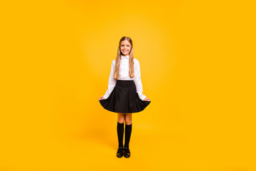 Full length body size view of her she nice-looking attractive lovely modern cheerful cheery...