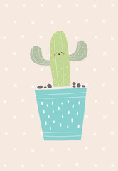 Cute cactus in a pot. Vector illustration in a scandinavian style. Cute and funny poster.